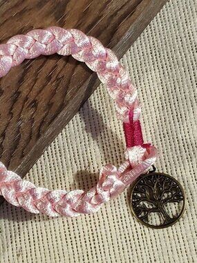 BARBIE CORE Braided Pale Pink Silk Antique Brass Tree of Life Charm Button Brace